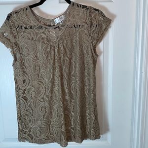 Shannon Ford New York Lace Overlay Cap Sleeve Top Blouse Pullover keyhole Sz Med